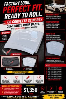 C8 Corvette Stingray Roof Panel (2020–2026) OEM White + Storage Bag – Like New!