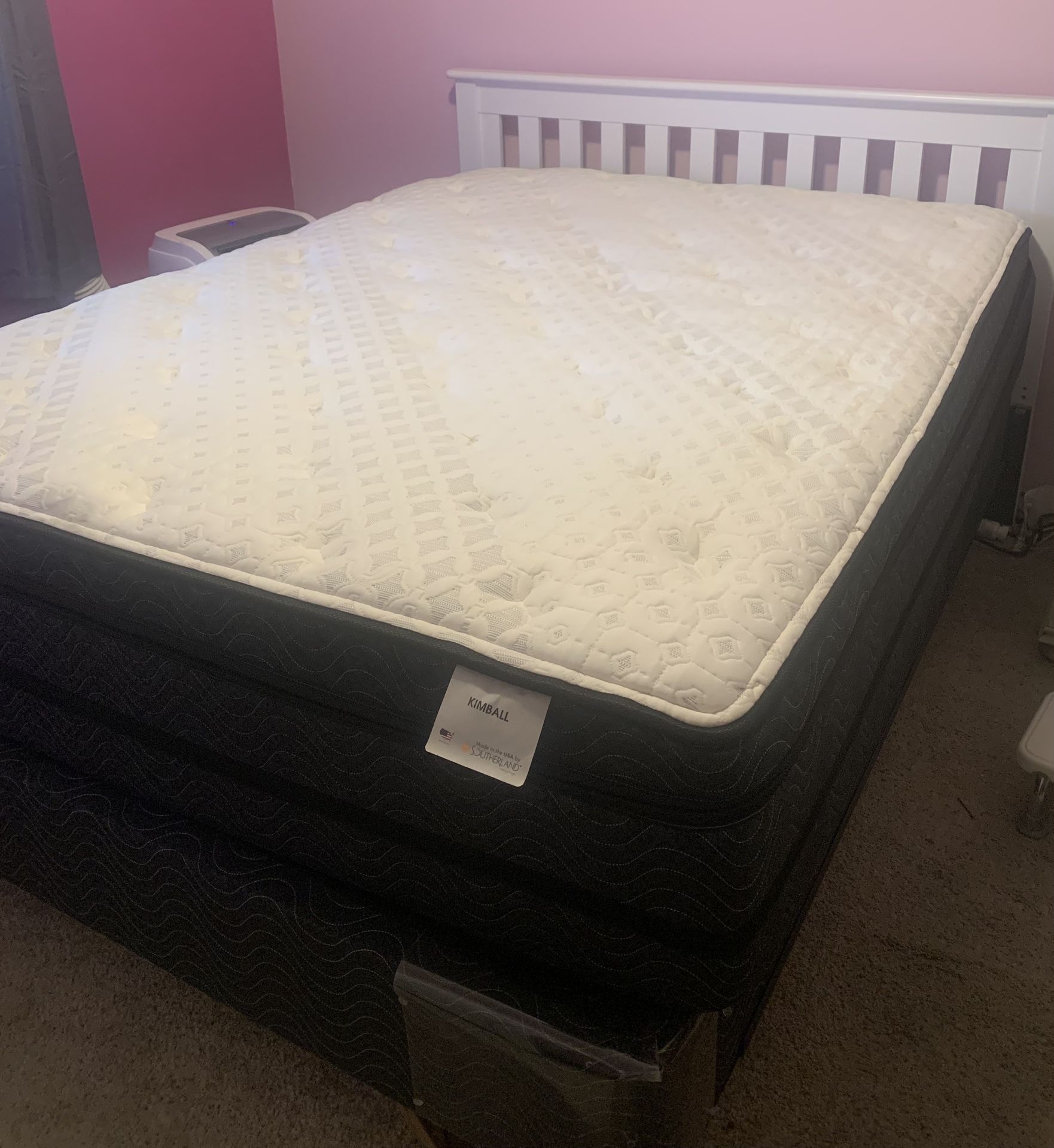 QUEEN SIZE SOUTHERLAND KIMBALL PILLOWTOP  (FIRM) MATTRESS & BOX SPRING BED SET WITH FRAME AND HEADBOARD INCLUDED 