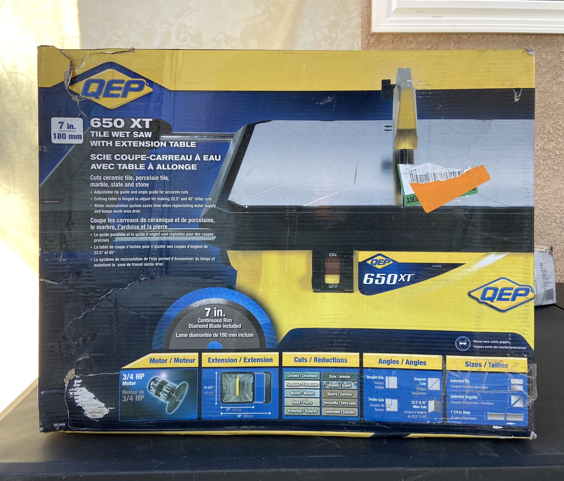 QEP 650 XT Tile Wet saw with extension table 7 in (missing Rip Guide & Saw Blade)