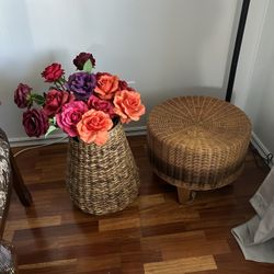 Bamboo Flower Pot Vase & Stool