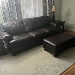 Brown Leather Couch, Ottoman, & Loveseat 