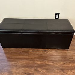 Black Leather Storage Bench Seat