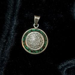 Sterling Silver 925 Aztec Calendar Pendant Charm