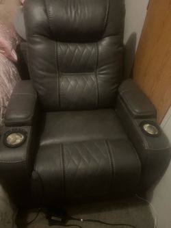 Dark Gray Leather Power Recliner Chair