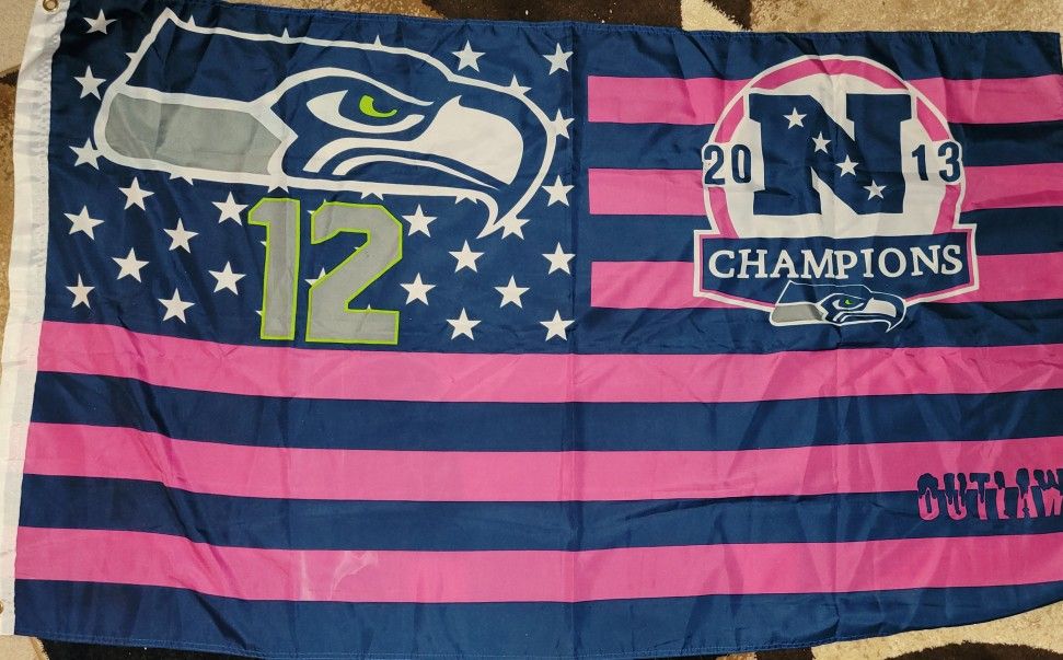 2 New Seahawks Flags And Flagpole