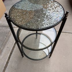 Pier 1 Imports 3- tier glass mosaic end table antiqued bronze 