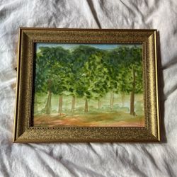 Green Forest Painting In Golden Frame 