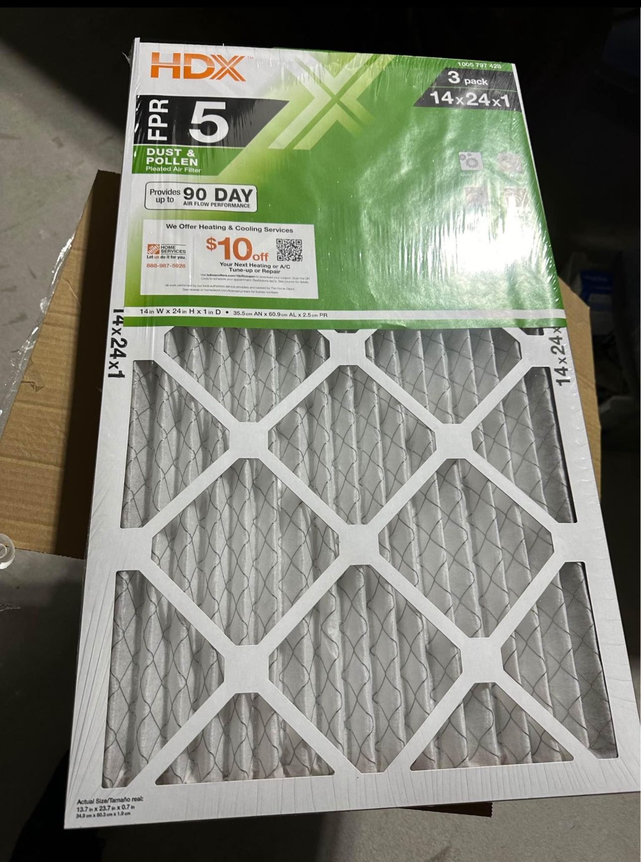 HDX 14 in. x 24 in. x 1 in. Standard Pleated Furnace Air Filter FPR 5, MERV 8 (3-Pack) 