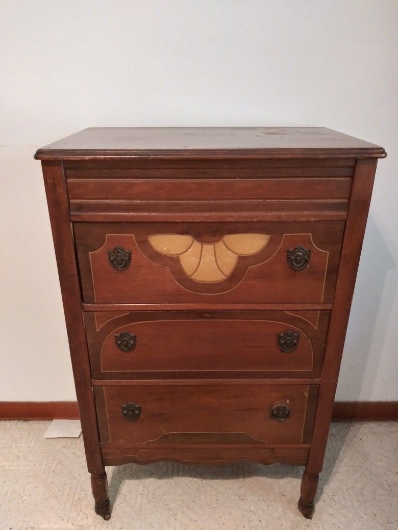 Vtg Antique Dresser & Mirrored Vanity Solid Wood