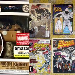 Marvel Moon Knight Lot: Funko Pop, Comics (incl West Coast Avengers), Kenner x Legends Action Figure