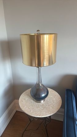Blue glass lamp w/ Anthropologie shade