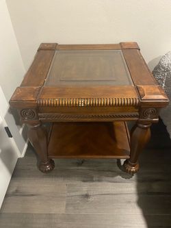 Wood End Table with Glass Top