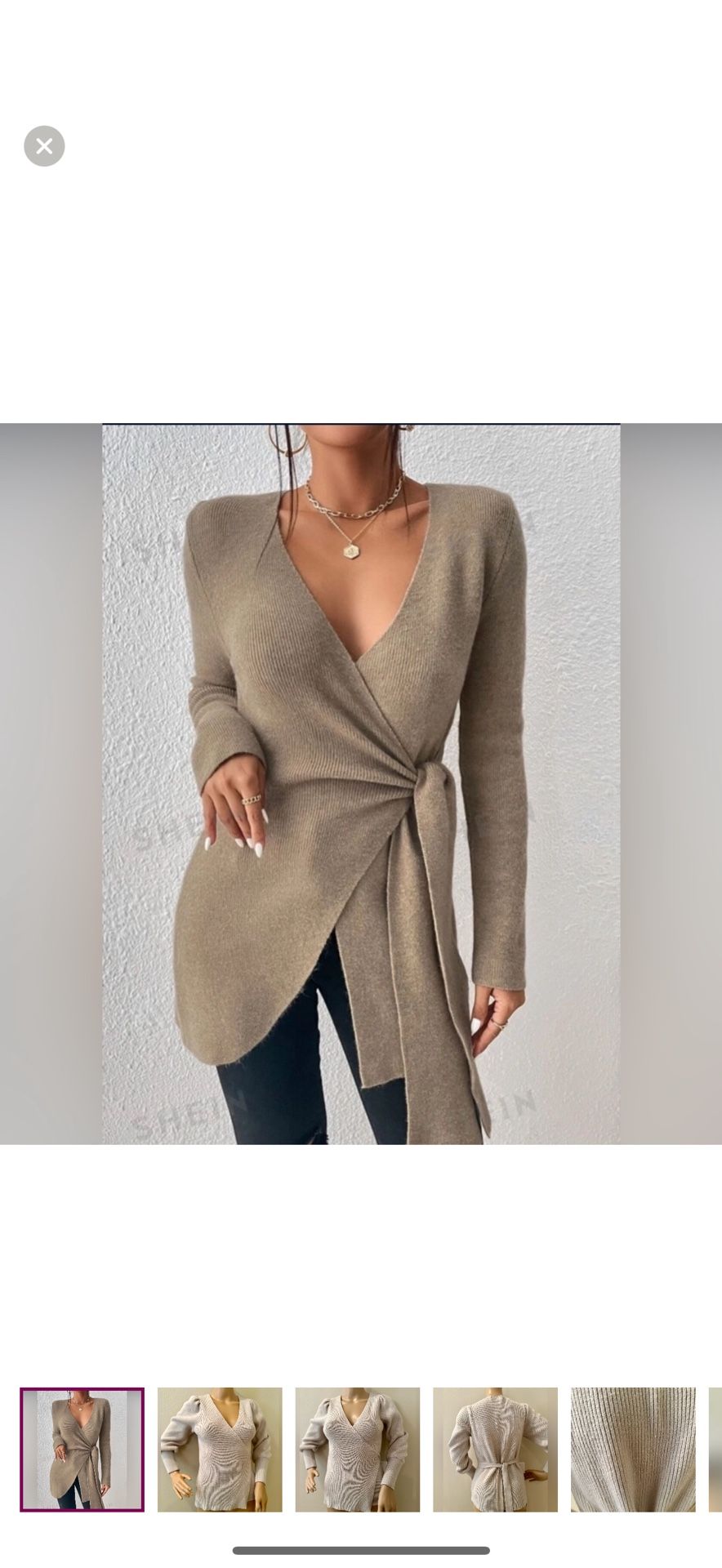 Oatmeal Tan Puff Sleeve Self Wrap Tunic Sweater Soft Cozy Medium