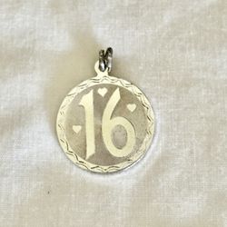 Sterling Number 16 Round Birthday Pendant
