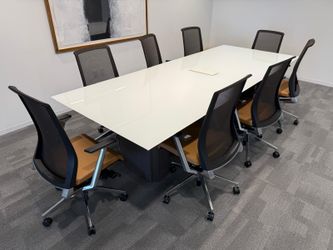 Steelcase 10x4 white glass powered conference table