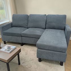 Small Blue Grey Reversible Sectional Couch 