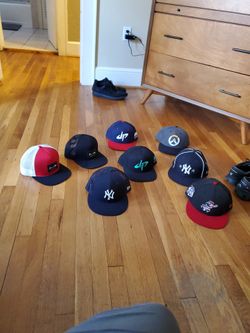 Yankee Allstar Hat Is a 7 1/2. Reds Hat Is 7 5/8.all Other Hats Are Snap Back