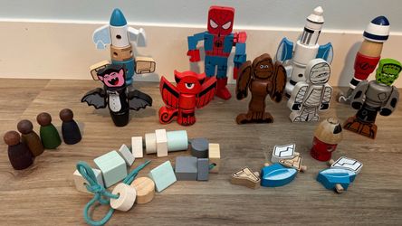 Wood Tinker Totter by Begin Again Toys & Assorted Wooden Toy Bundle SpiderMan & Montessori