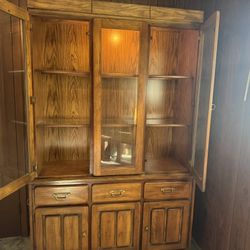 Wood 2 peice lIghted cabinet