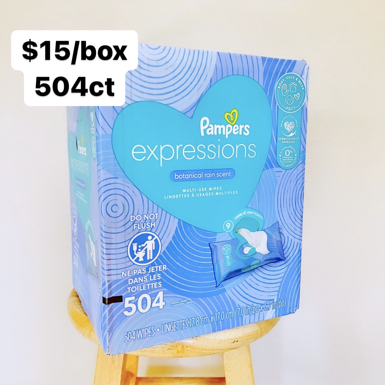Pampers Expressions Botanical Rain Scented Baby Wipes (9 Packs Of 56ct, 504 Wipes Total)