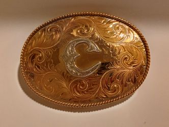 Montana Silversmiths belt buckle C initial vintage western style
