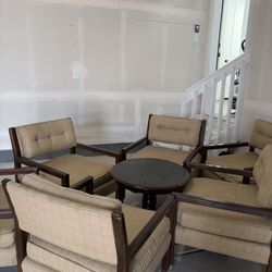 Set of 6 Vintage Armchairs with Table