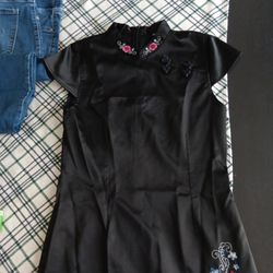 Black China Girl Dress With Floral Detail