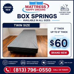 Twin Size Box Springs - Brand New - Available Heights: 5” Low Profile to 9” Regular - Also in Full, Queen, King & Cali King 🚚 Same-Day Delivery
