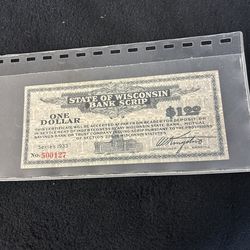 State Of Wisconsin Bank Scrip $1.00