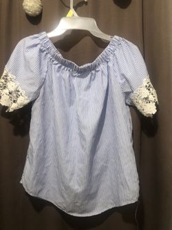 Off Shoulder White And Blue Top