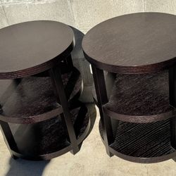Nice 3 Tier Shelf Wood Heavy Solid Pair End Table Nightstand Black Cherry