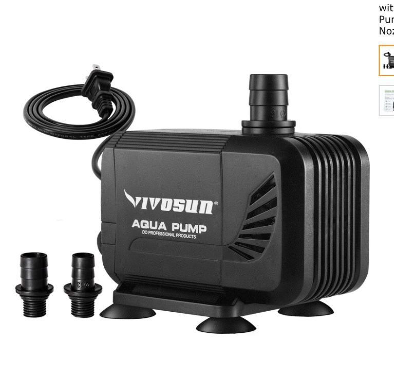 VIVOSUN 400GPH Submersible Pump(1500L/H, 15W), Ultra Quiet Water Pump with 5.3ft High Lift, Fountain Pump with 5ft Power Cord, 2 Nozzles for Fish Tank