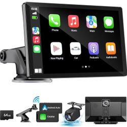 Wireless Apple Carplay Screen for Car 4K Dash Cam, 9" Portable Apple Carplay & Android Auto Car Stereo, with 1080p Backup Camera, GPS Navigation/Mirro