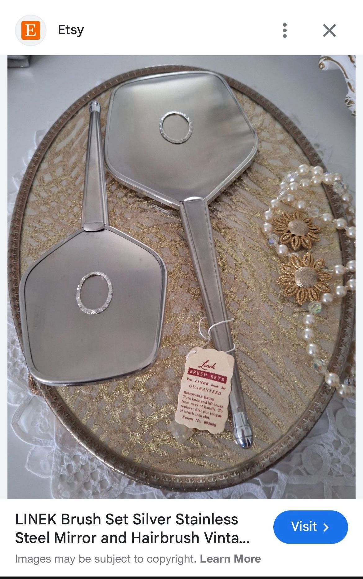 3 Piece Vintage Linek Vanity Brush Set. 2 Brushes And A Comb. In Excellent Condition.  