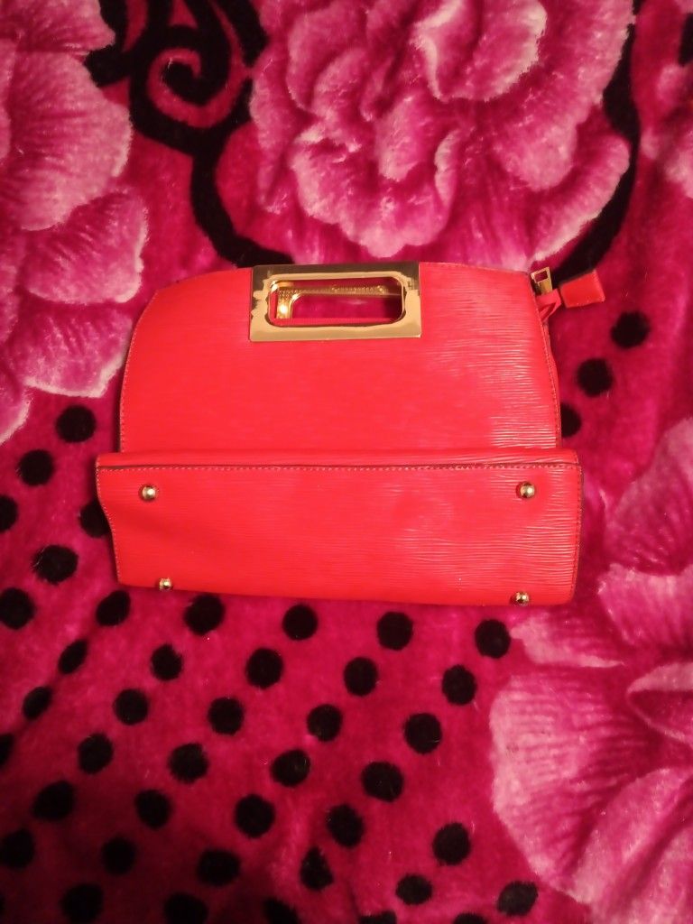 Red  Purse Gold Handles New