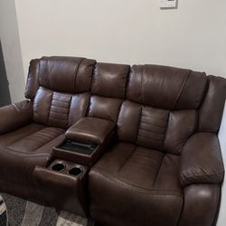 Luxury Power Recliner Leather Sofa with USB Charger, Cup Holders & Bed Recline