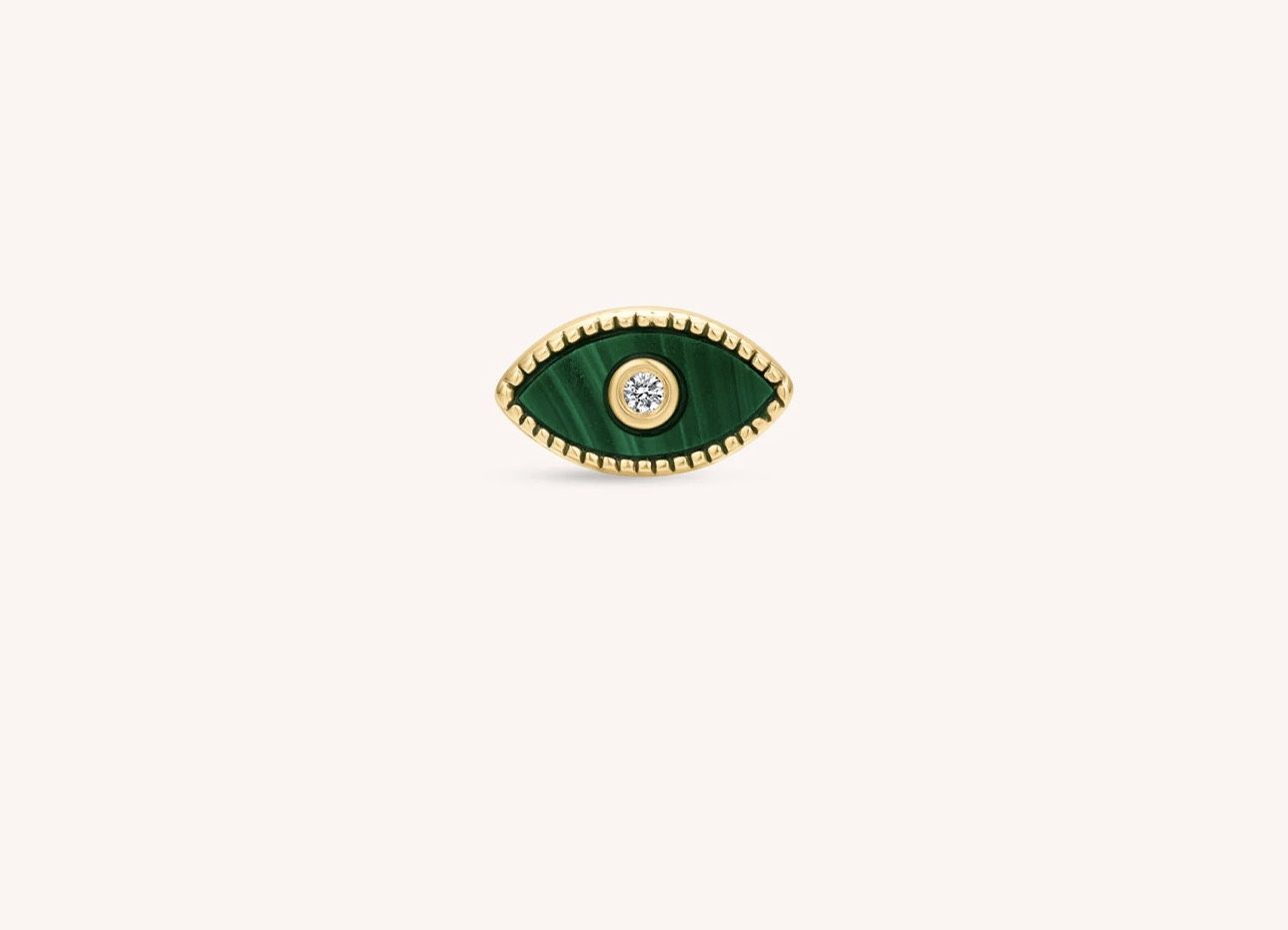 14K Solid Gold Diamond Tiny Malachite Evil Eye Flatback Earring