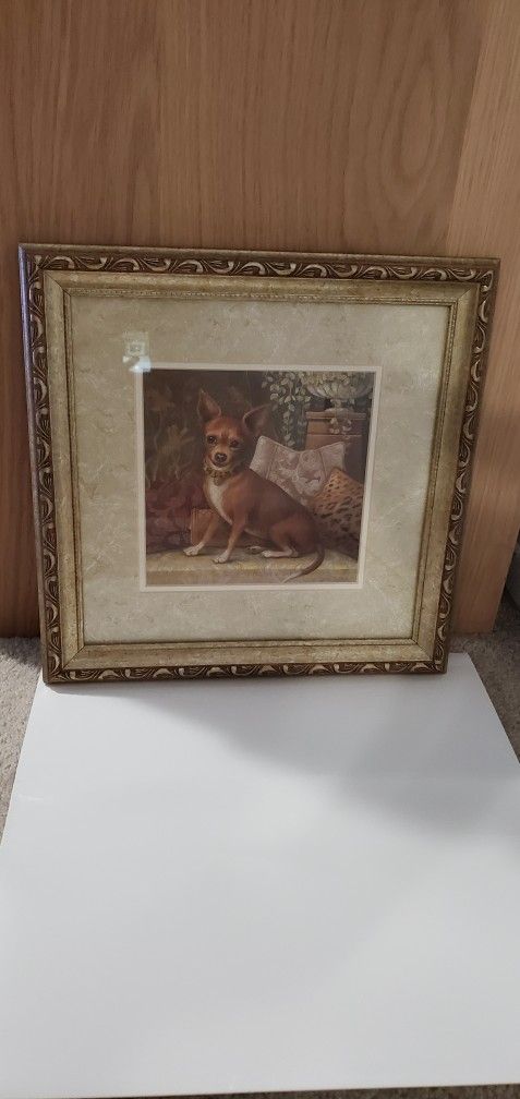NY  Artist Elaine Vollherbst Pampered Chihuahua Dog Signed And Framed