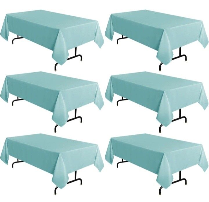 Pack of 6 rectangular turquoise tablecloths, 60 x 102 inches, for 6-foot tables, stain and wrinkle resistant, washable, for dining tables, buff