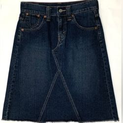 Levi’s denim Jean Skirt Size 8 Raw Edge frayed Hem asymmetrical stitching