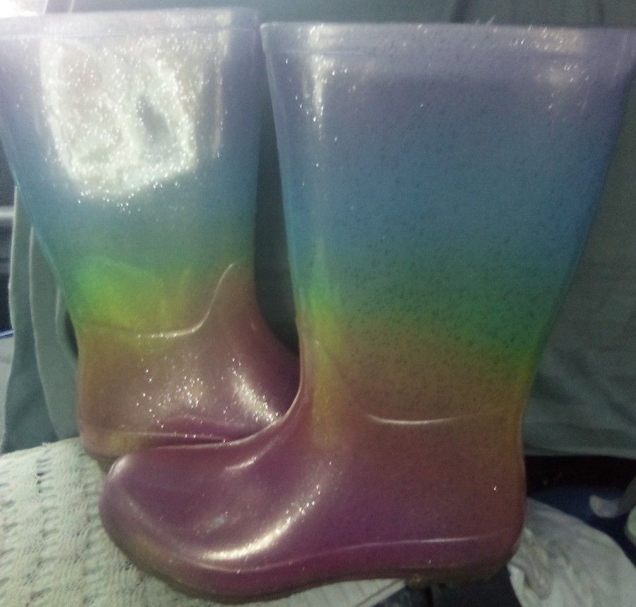Cat & Jack Rain Boots Girls Pastel Rainbow Size