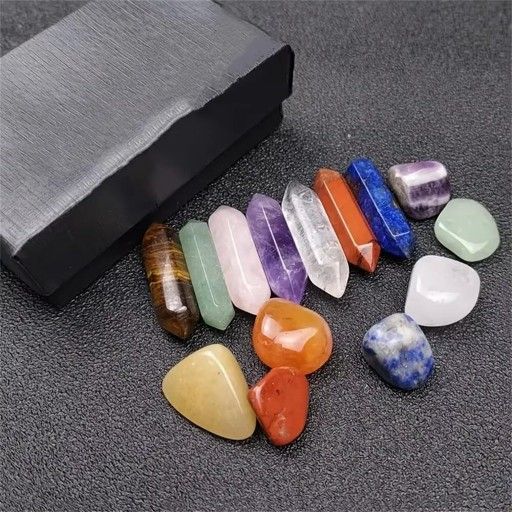 14 piece Pointed Quartz Crystal Chakra Healing Stones And Crystals Set Hexagon
