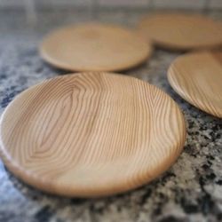 4 Vintage Wooden Pine Plates 