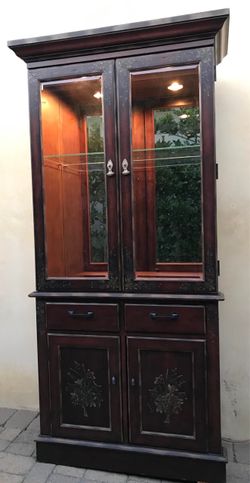 Vintage Buffet / China Cabinet with Hand Painted Detail