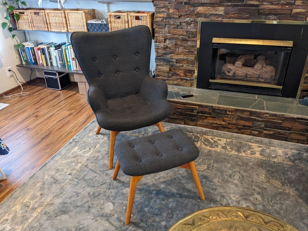 Mid Century Armchair And Ottoman