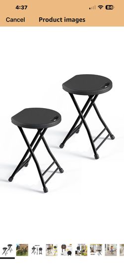 Folding Stool, 18 Inch Foldable Stool with Handle & Steel Frame, Pack of 2 Folding Bar Stools, 440lbs Sturdy Foldable Lightweight Metal Chair for Camp