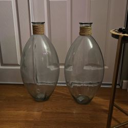 X2 Tall Green Glass Decorative Vases