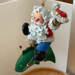 Vintage Santa Fishing on Fish Christmas Ornament Fisherman Holiday Decor 4 3/8”
