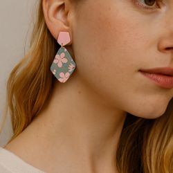 Chic Floral Pink and Green Earrings