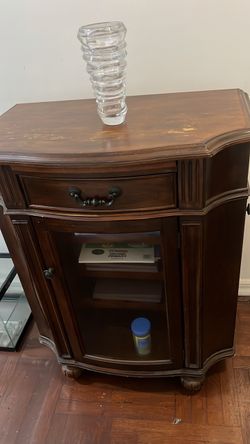 Dark Wood Cabinet with Drawer and Glass Door